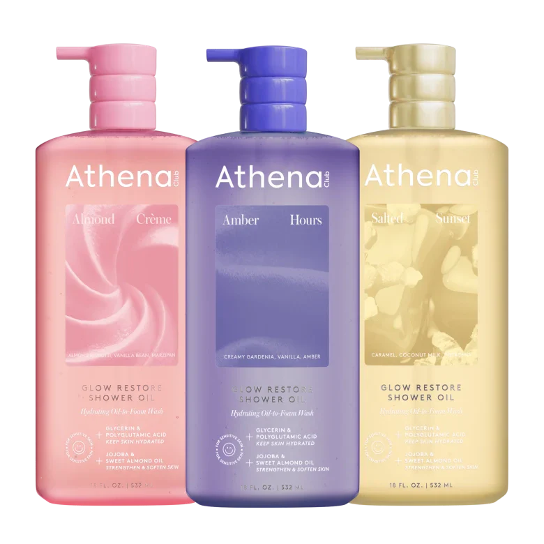 Glow Restore Shower Oil Trio - Travel Edit Almond Creme, Amber Hours, Salted Sunset